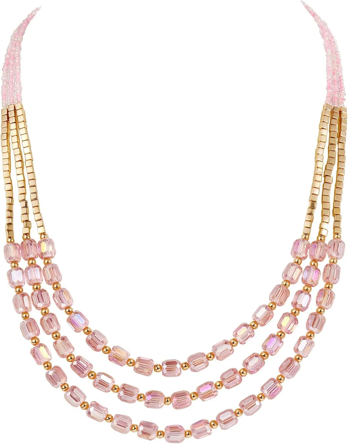 Firstmeet Elegant Layered Glass Bead Necklace Fashionable Retro Jewelry for Women Perfect for Parties Festivals
