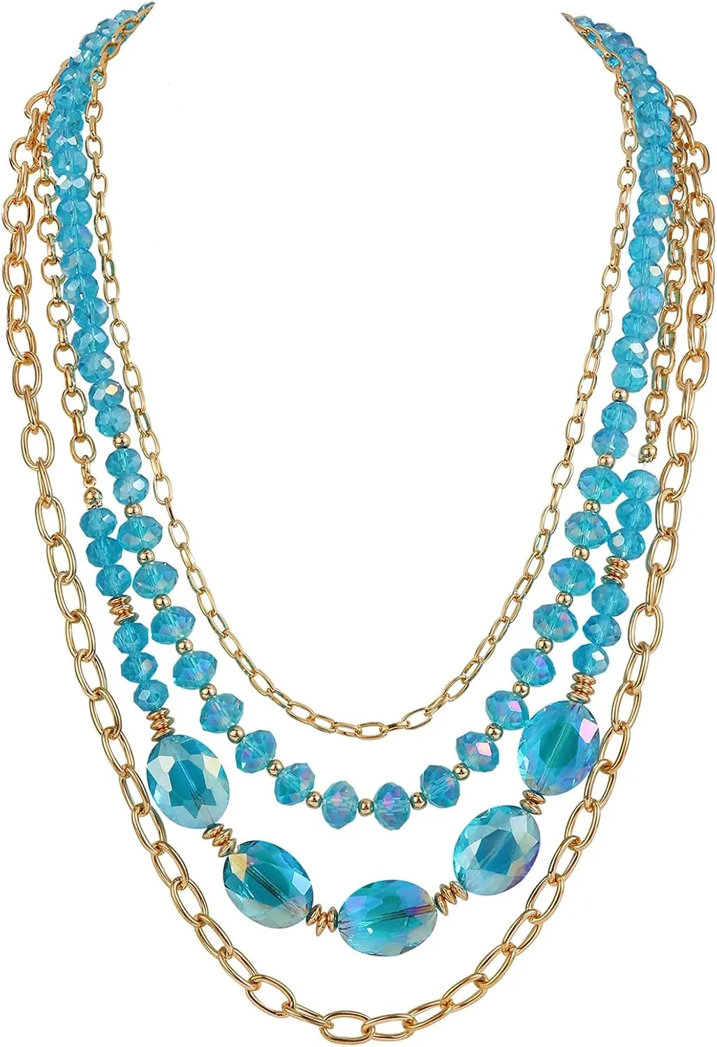 Firstmeet Layered Glass Bead Necklace Alloy Chain Retro Jewelry for Women Parties Wedding