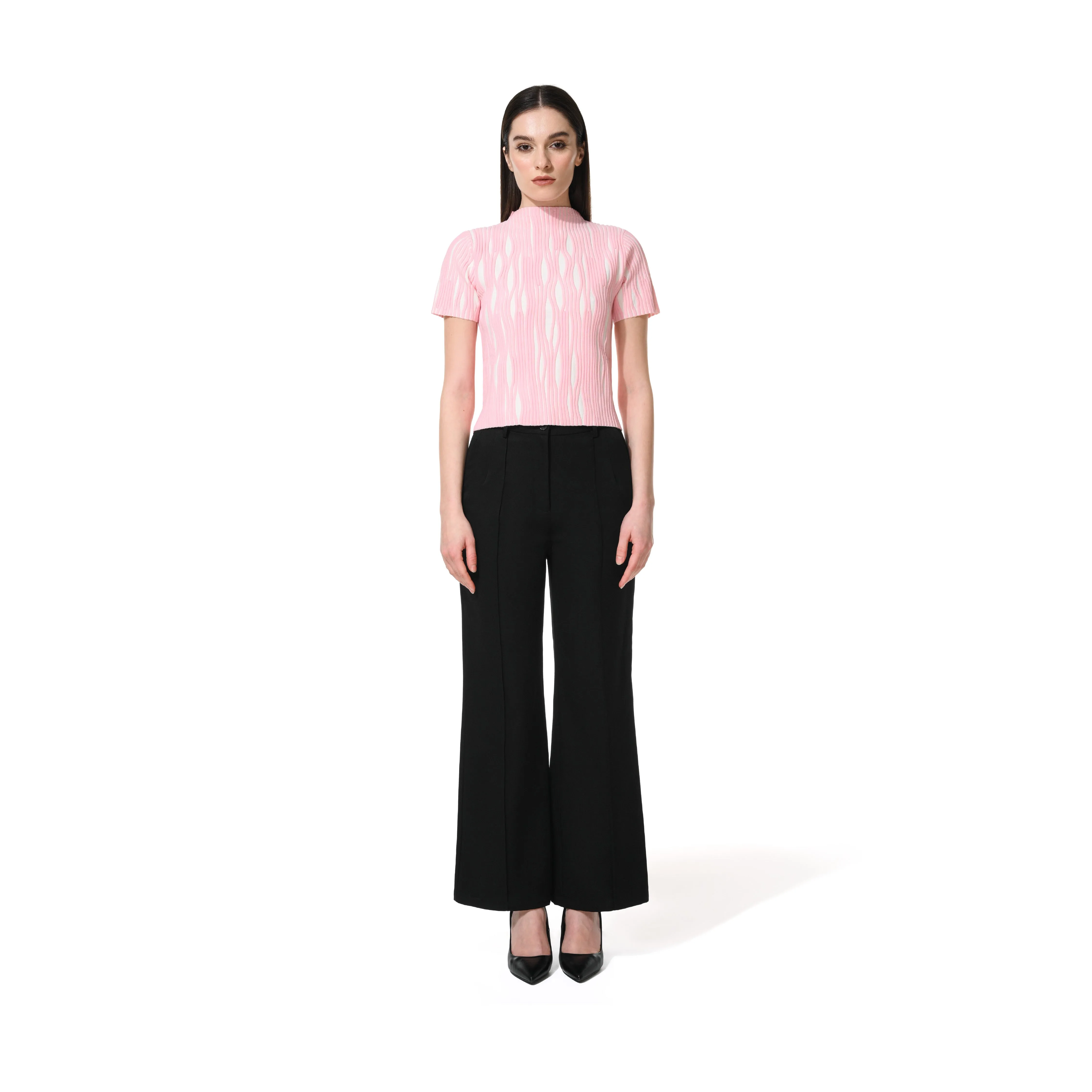 FITTED TEXTURED TOP - WHITE & PINK
