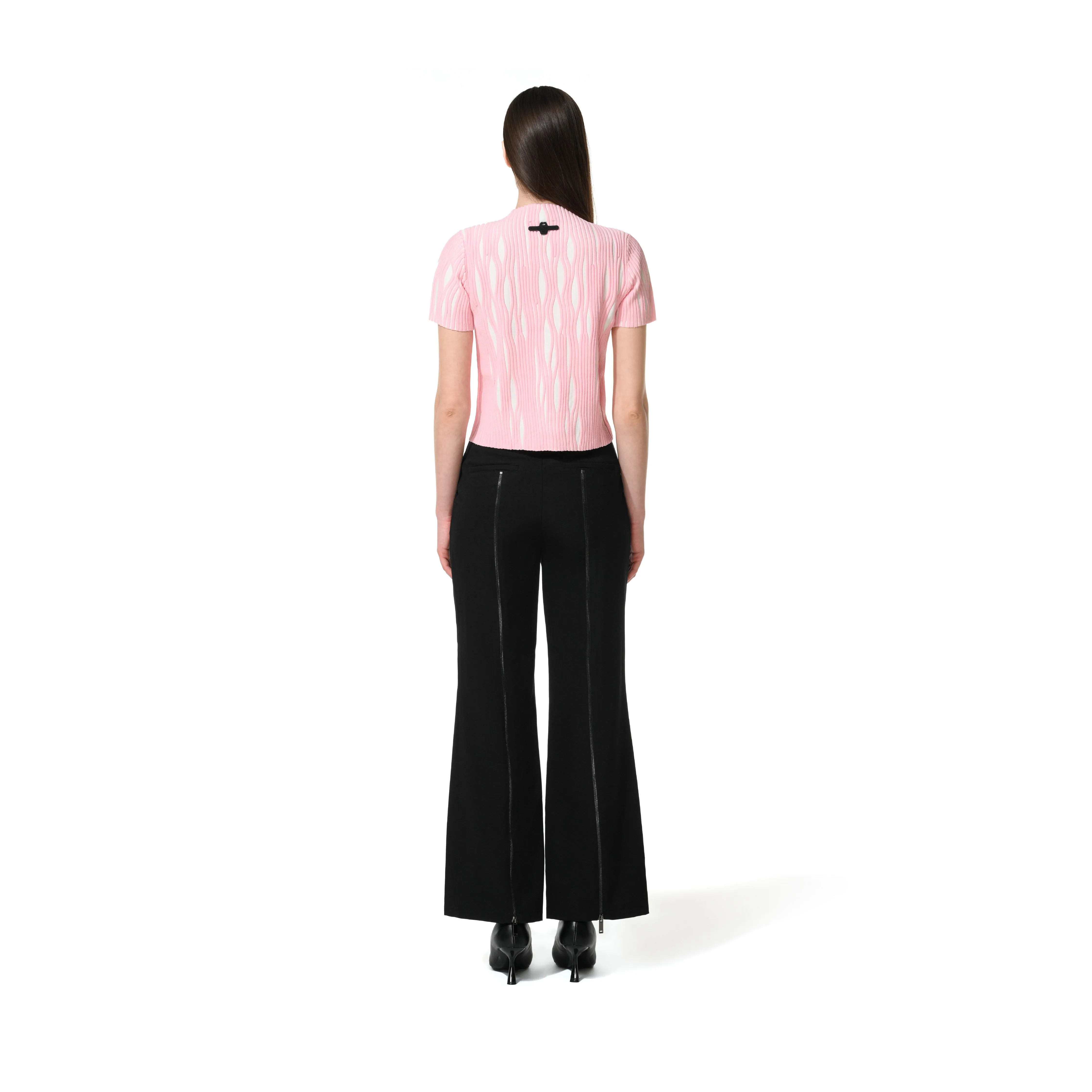 FITTED TEXTURED TOP - WHITE & PINK