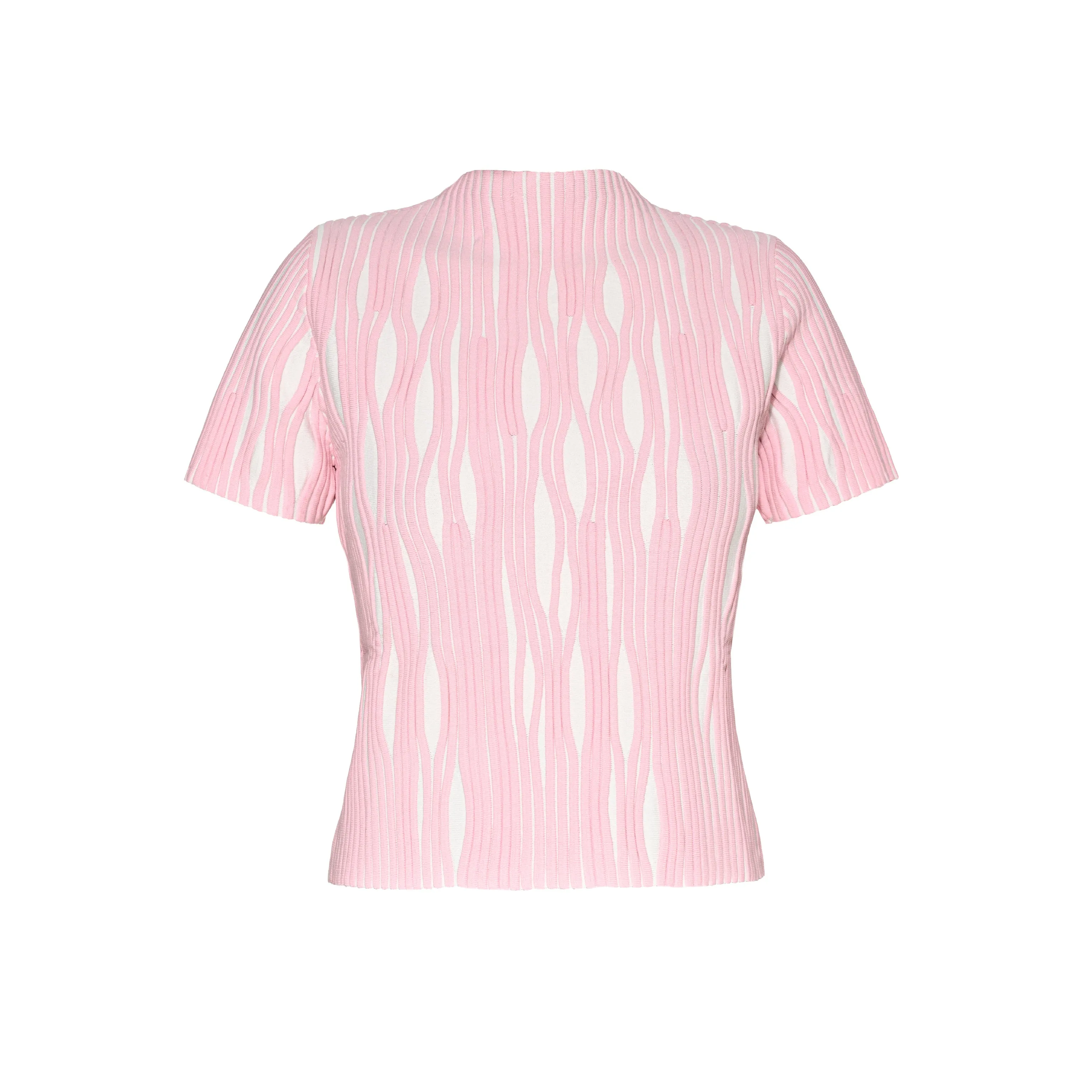 FITTED TEXTURED TOP - WHITE & PINK
