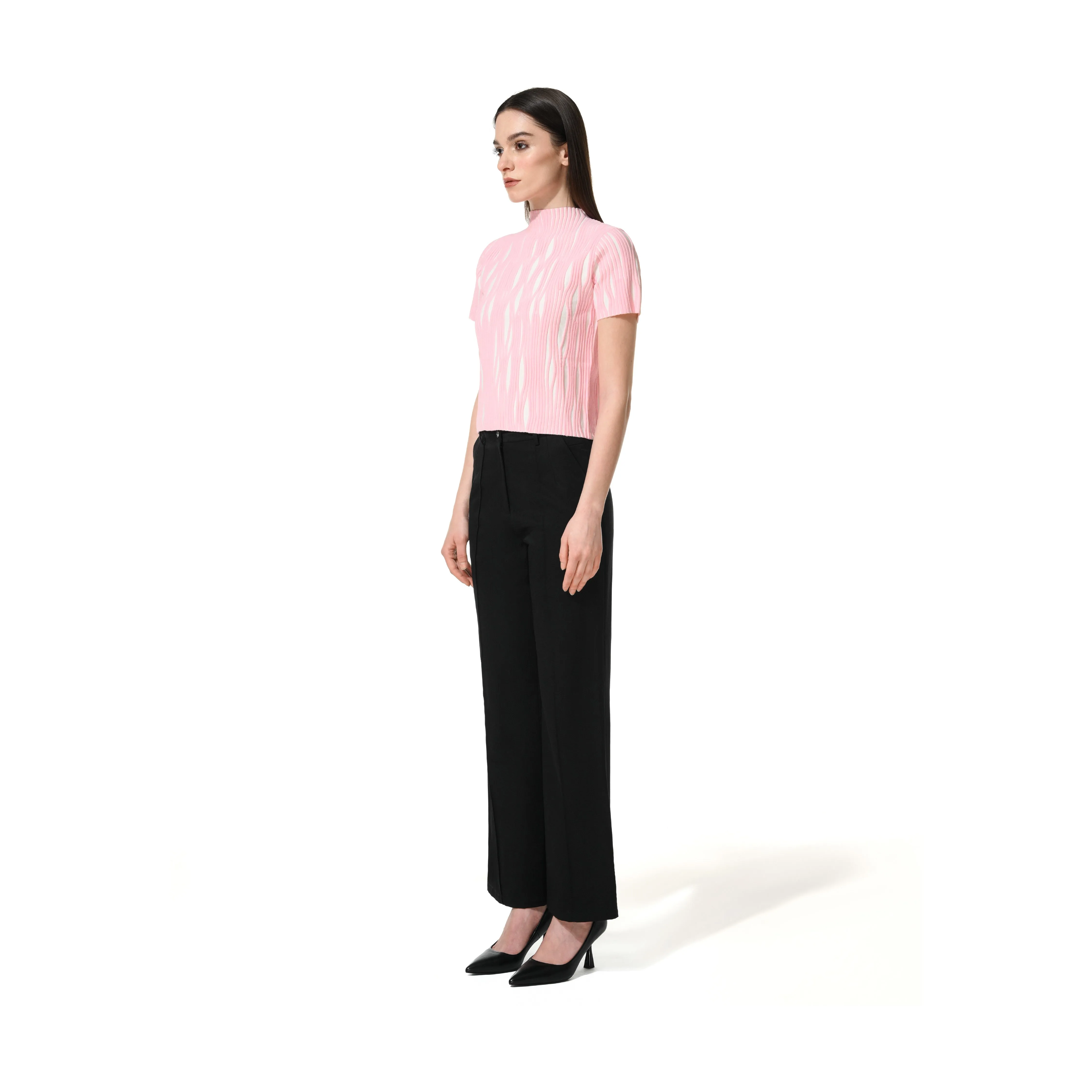 FITTED TEXTURED TOP - WHITE & PINK