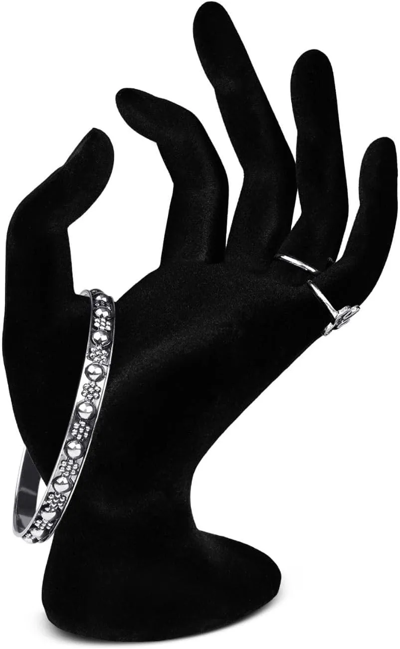 Flexzion Hand Jewelry Holder Female Mannequin Hands Holder for Bracelet, Watch, Hand Ring Holder for Jewelry, Mannequin Arm Form Model, Hand Stand Display, Velvet Hand Mannequin, Black Velvet