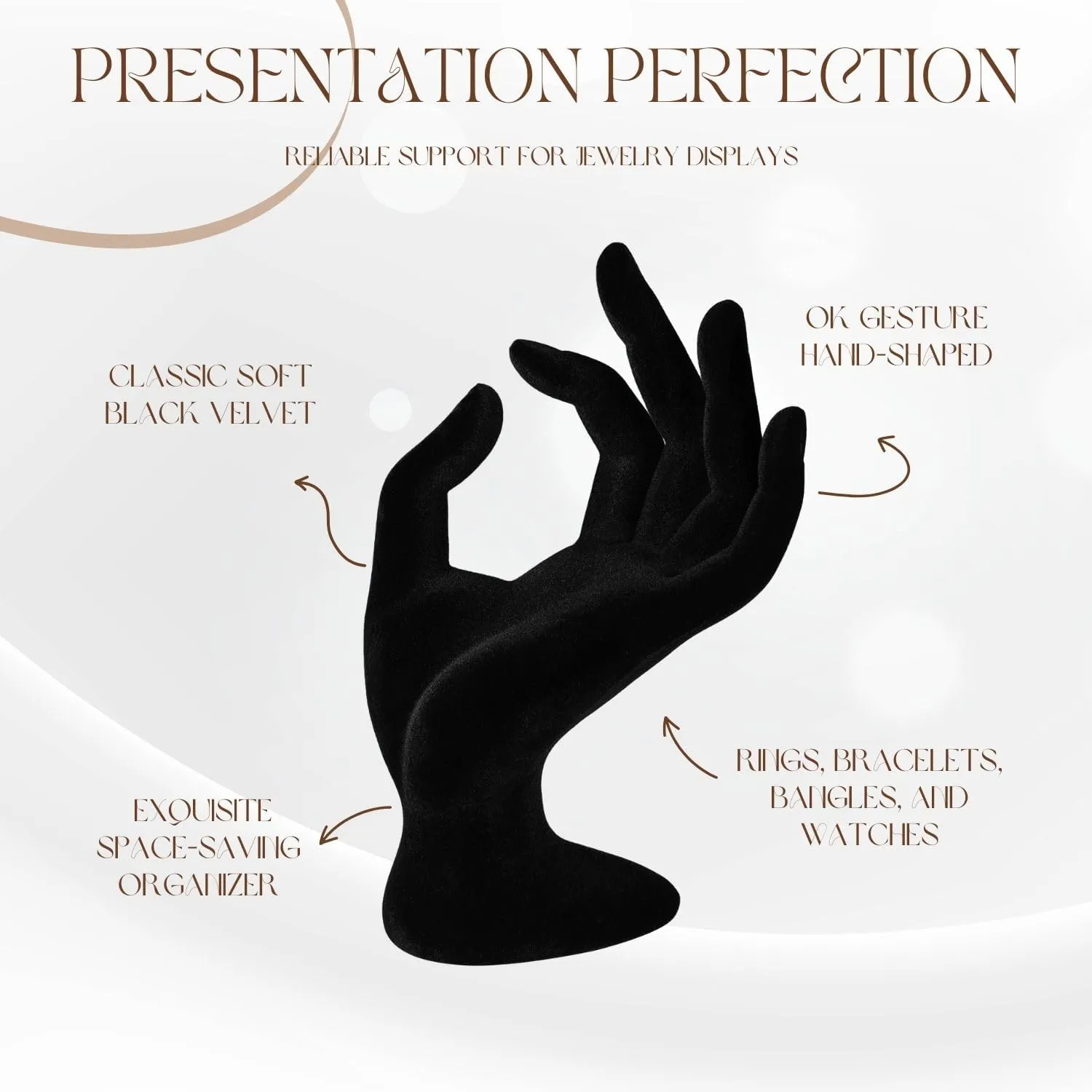 Flexzion Hand Jewelry Holder Female Mannequin Hands Holder for Bracelet, Watch, Hand Ring Holder for Jewelry, Mannequin Arm Form Model, Hand Stand Display, Velvet Hand Mannequin, Black Velvet