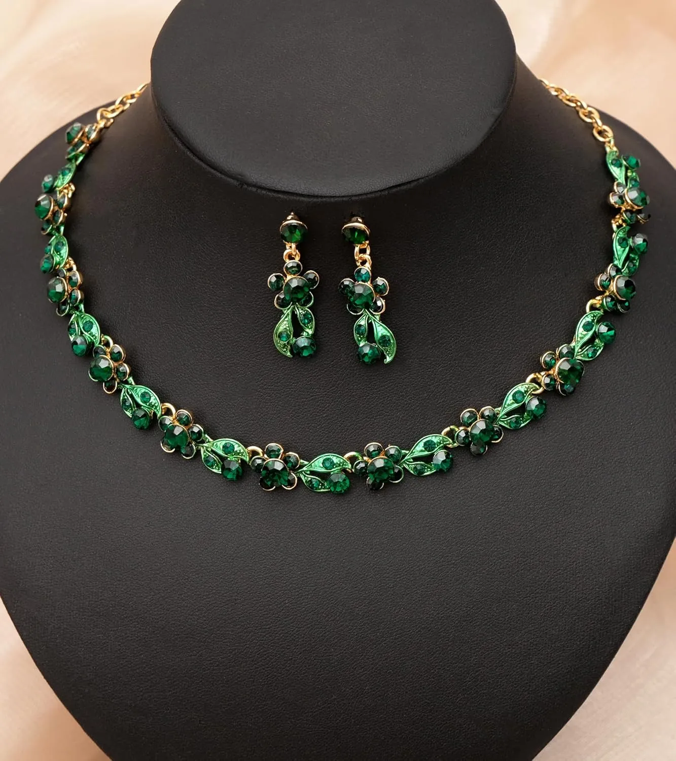 Floral Cluster Crystal Bridal Jewelry Set Wedding Choker Necklace Earrings Bracelet for Women Brides Prom Costume Accessory #1820