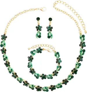 Floral Cluster Crystal Bridal Jewelry Set Wedding Choker Necklace Earrings Bracelet for Women Brides Prom Costume Accessory #1820