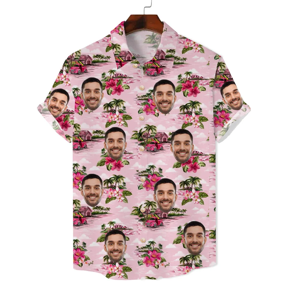 Floral Print Pink Women's Short Sleeve Aloha Shirt Fashionable Summer Cover Up