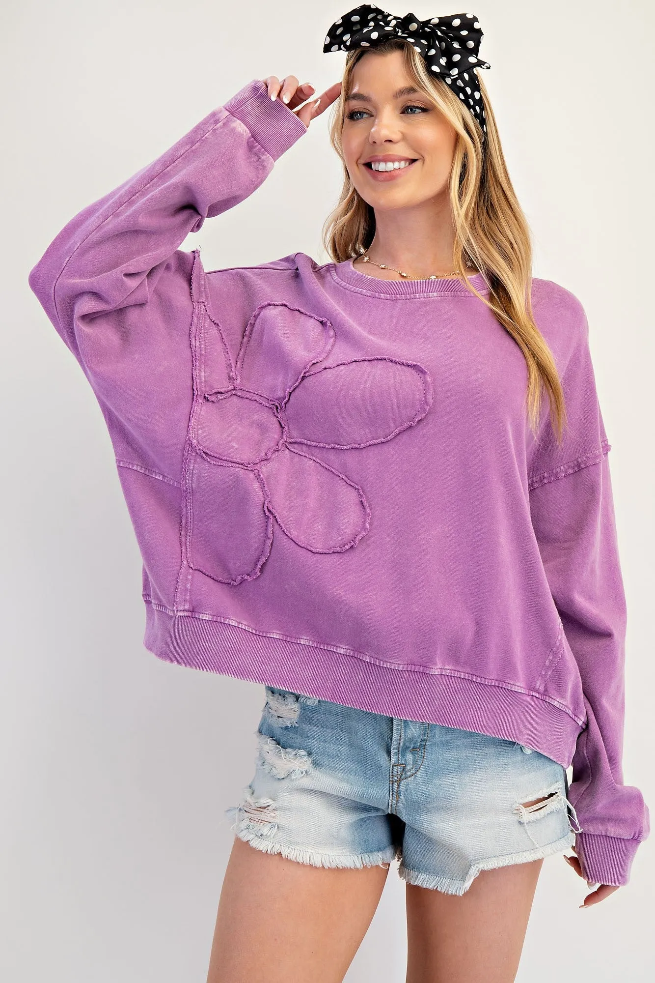 Flower Patch Washed Terry Pullover by Easel