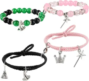 for Elphaba Glinda Friendship Matching Bracelets,Rhinestone Scepter Witch Hat Matching Bracelets,BFF Couples Accessories with a wicked card for Fans Party,Gifts for Bestfriend Fans Party Dress Decor