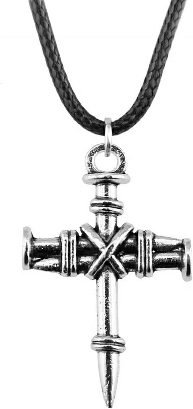 FORUBUS Retro Nail Cross Necklace - Antique Style Cross Leather Rope Necklace for Women Men - Religion Jewelry