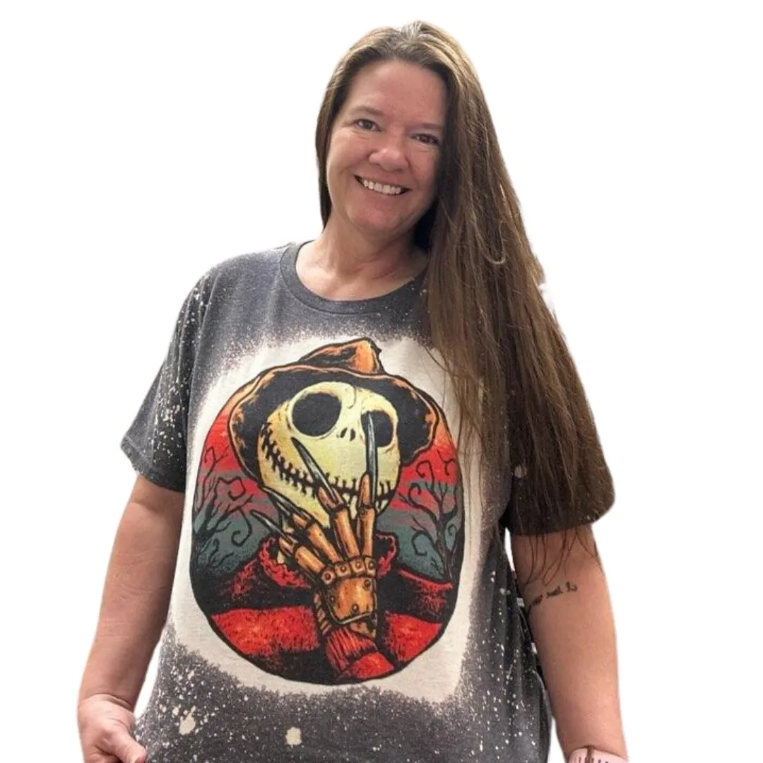 Freddy Krueger Jack Skellington Bleached T-Shirt