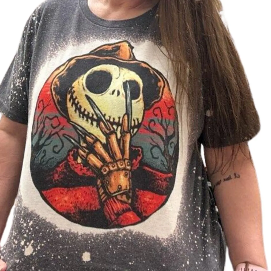 Freddy Krueger Jack Skellington Bleached T-Shirt