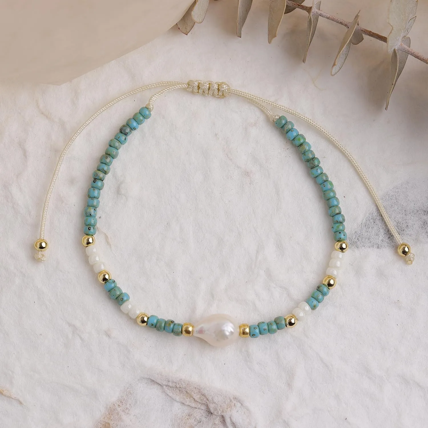 Freshwater Pearl seed Bead Adjustable Bracelets for Women, Dainty Handmade Stone Beaded String Friendship Bracelet Summer Beach Jewelry Gift
