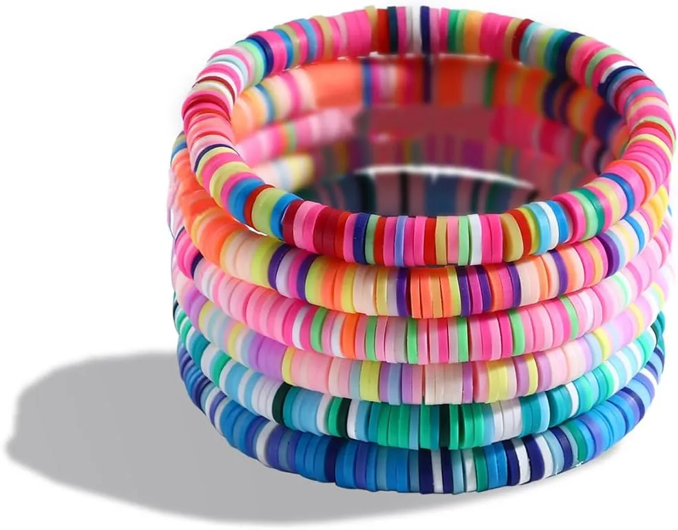 Friendship Bracelets for Women Colorful Clay Beaded Stretch Bracelets Elastic Layering Stackable Boho Disc Y2K Aesthetic Summer Beach Jewelry Set