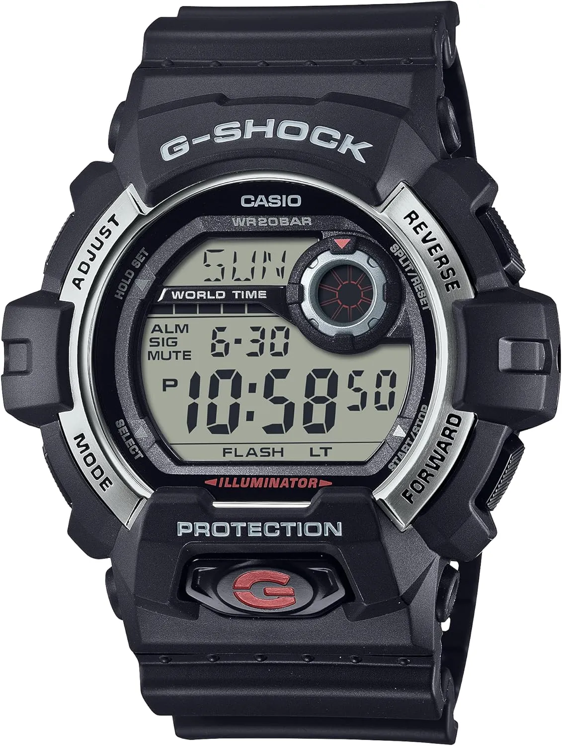 G-Shock Casio G8900S-1 Watch | Shock Resistant | 200M Water Resistant | LED Backlight | Stopwatch | Countdown Timer | World Time | Stainless Steel Bezel | Bold Design | 3-Year Battery
