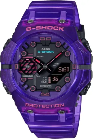 G-Shock Casio GAB001CBRS-6A Men's | Transparent Purple Resin Band | Bluetooth Smart Phone Link | Analog Digital | Alarm Chronograph | 200M WR Resistant Watch