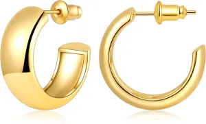 Gamicy Small Gold Hoop Earrings for Women with 925 Stering Silver Post, 14K Real Gold Plated Chunky Lightweight Hoops Earrings