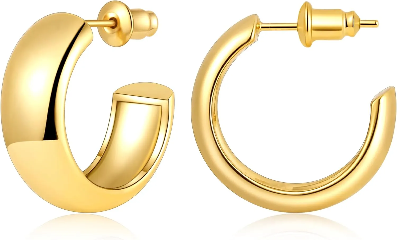 Gamicy Small Gold Hoop Earrings for Women with 925 Stering Silver Post, 14K Real Gold Plated Chunky Lightweight Hoops Earrings