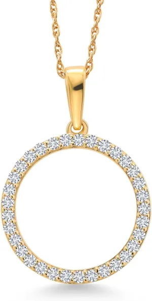 Gem Stone King 10K Yellow Gold Circle White Lab Grown Diamond Pendant Necklace For Women (0.50 Cttw, 18X18MM, with 18 Inch Chain)