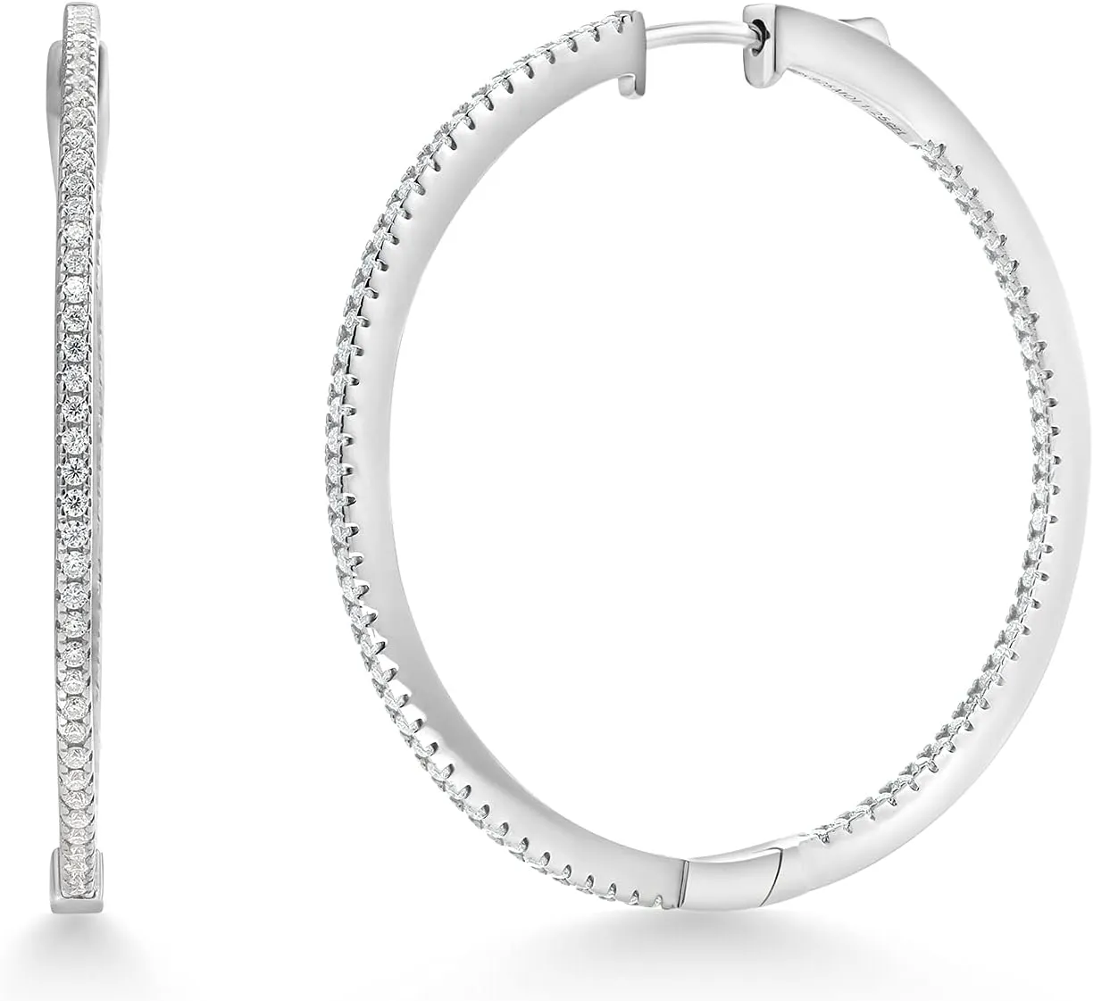Gem Stone King 1.15 Cttw White Moissanites Inside-Outside Round Hoop Earrings For Women | 925 Sterling Silver | 1.5 Inch Diameter | Fine Jewelry Gifts for Her Mom Women Wife