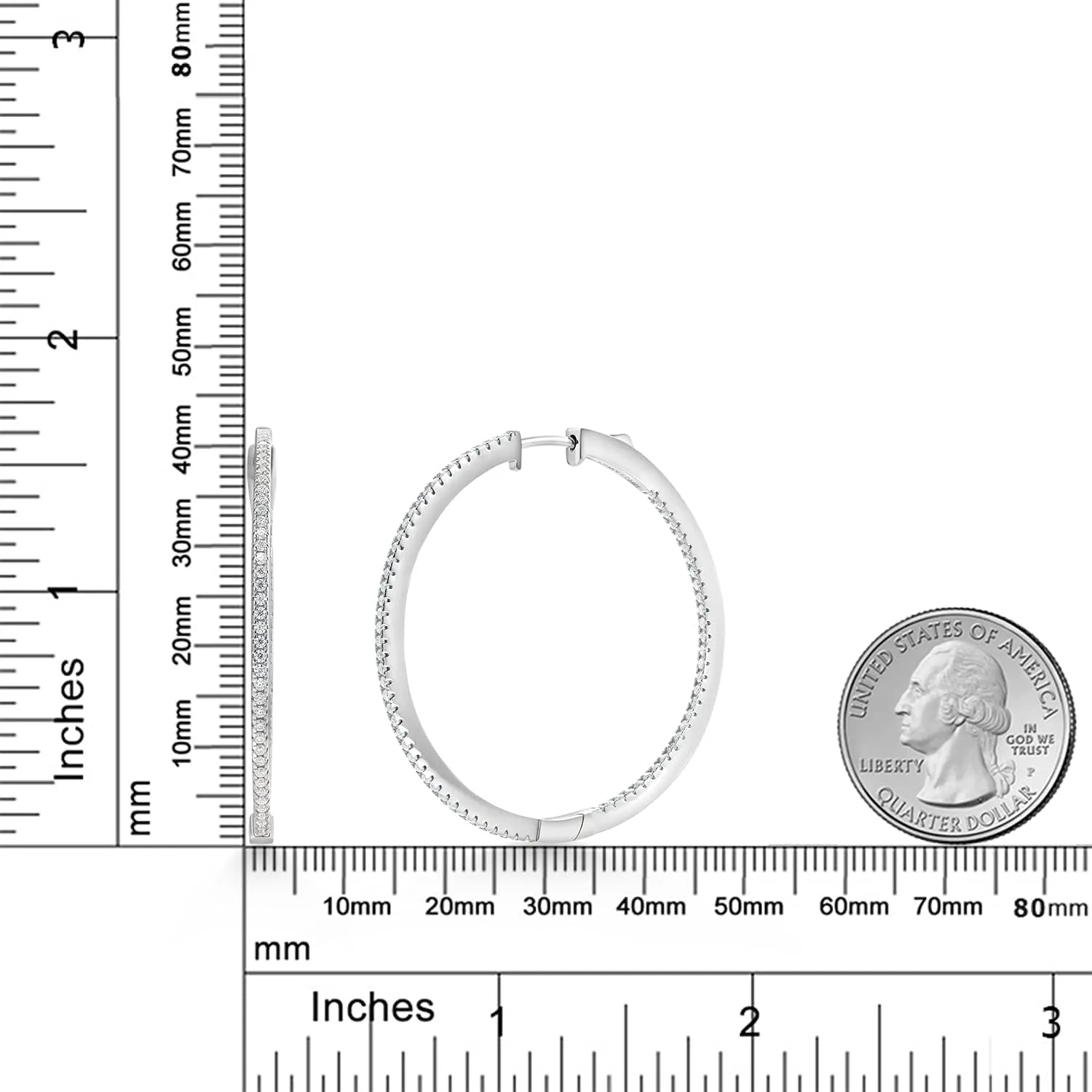 Gem Stone King 1.15 Cttw White Moissanites Inside-Outside Round Hoop Earrings For Women | 925 Sterling Silver | 1.5 Inch Diameter | Fine Jewelry Gifts for Her Mom Women Wife