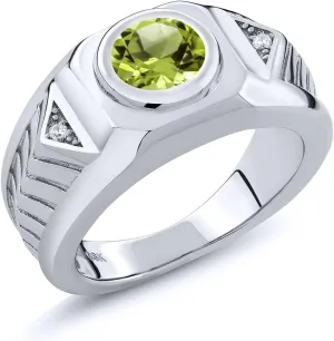 Gem Stone King 2.03 Cttw Green Peridot Ring For Men In 925 Sterling Silver | Gemstone Birthstone | Available in size 7, 8, 9, 10, 11, 12, 13