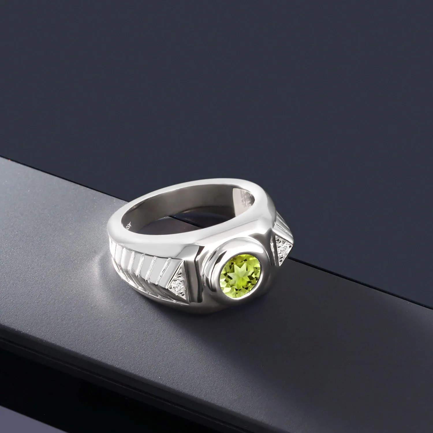 Gem Stone King 2.03 Cttw Green Peridot Ring For Men In 925 Sterling Silver | Gemstone Birthstone | Available in size 7, 8, 9, 10, 11, 12, 13