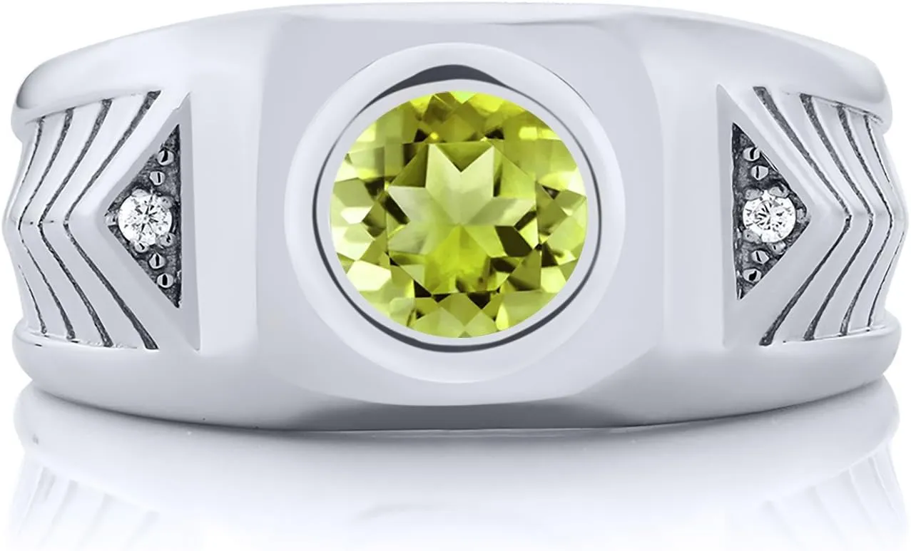 Gem Stone King 2.03 Cttw Green Peridot Ring For Men In 925 Sterling Silver | Gemstone Birthstone | Available in size 7, 8, 9, 10, 11, 12, 13