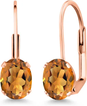 Gem Stone King Orange Red Madeira Citrine Rose Gold Plated Leverback Earrings For Women (1.40 Cttw, Gemstone Birthstone, Oval 7X5MM)