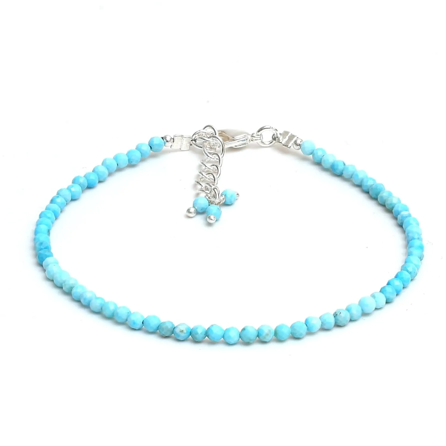 Gempires Genuine Turquoise Beaded Bracelet December Birthstone Crystal Jewelry Hypoallergenic 8 Inch Silver Plated Simple Dainty Minimalist Bracelets