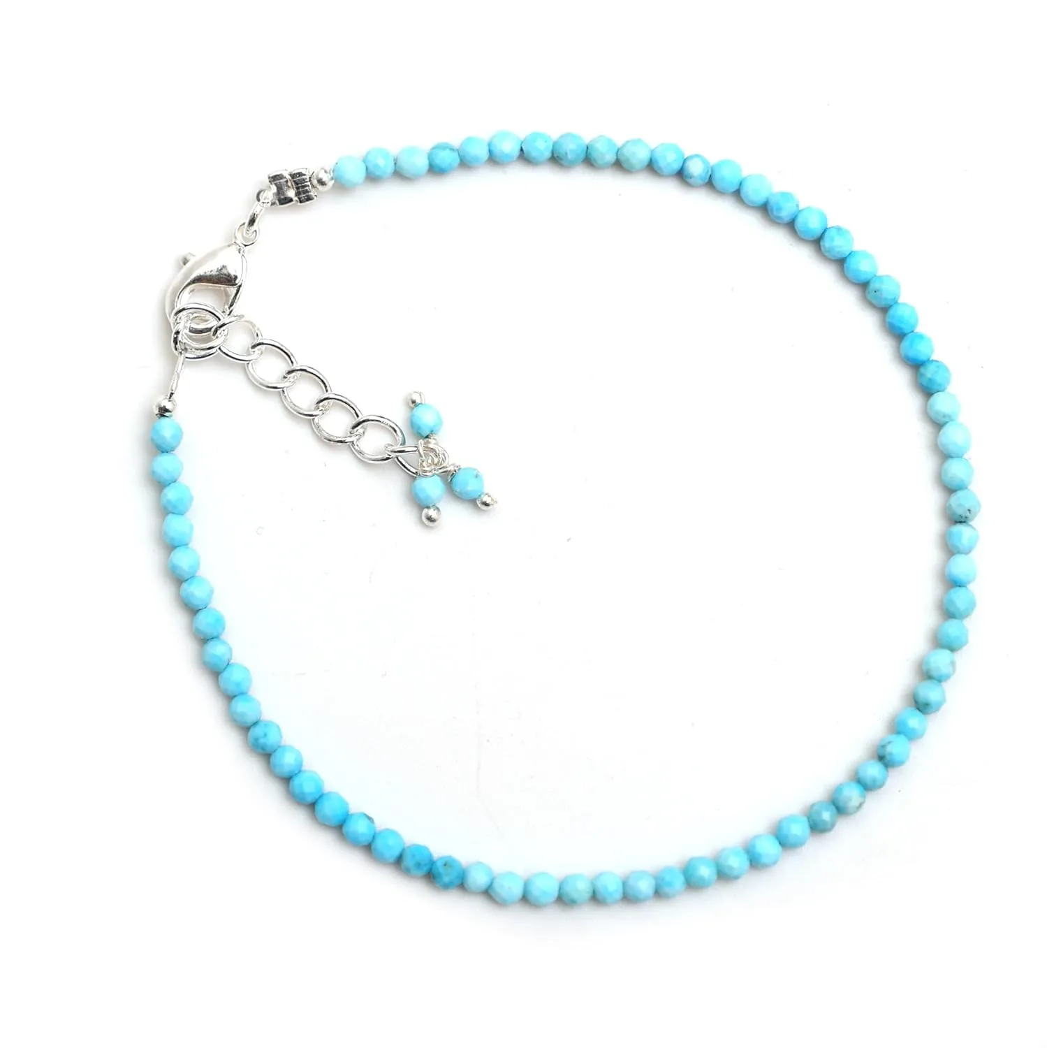 Gempires Genuine Turquoise Beaded Bracelet December Birthstone Crystal Jewelry Hypoallergenic 8 Inch Silver Plated Simple Dainty Minimalist Bracelets