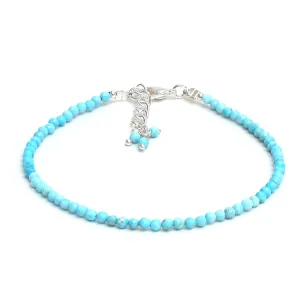 Gempires Genuine Turquoise Beaded Bracelet December Birthstone Crystal Jewelry Hypoallergenic 8 Inch Silver Plated Simple Dainty Minimalist Bracelets