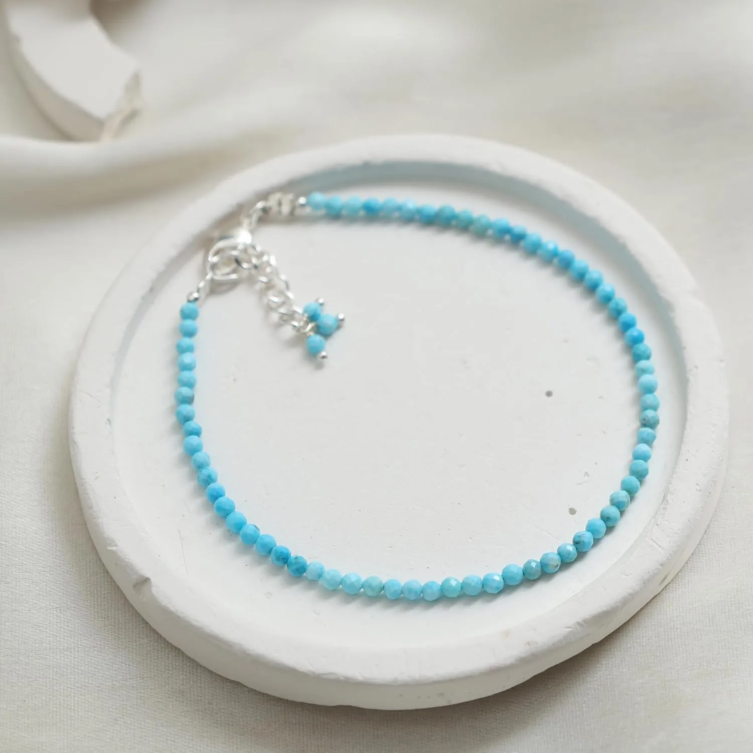 Gempires Genuine Turquoise Beaded Bracelet December Birthstone Crystal Jewelry Hypoallergenic 8 Inch Silver Plated Simple Dainty Minimalist Bracelets