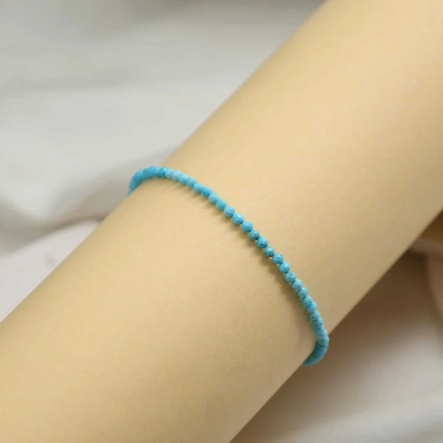 Gempires Genuine Turquoise Beaded Bracelet December Birthstone Crystal Jewelry Hypoallergenic 8 Inch Silver Plated Simple Dainty Minimalist Bracelets