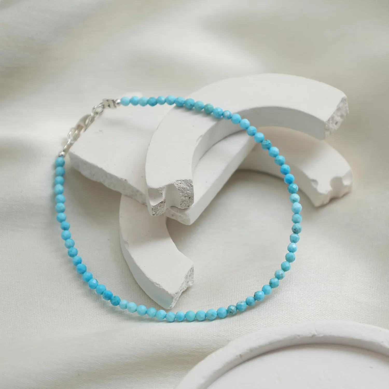 Gempires Genuine Turquoise Beaded Bracelet December Birthstone Crystal Jewelry Hypoallergenic 8 Inch Silver Plated Simple Dainty Minimalist Bracelets