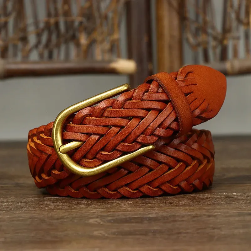 Genuine Leather Belt Breathable Fashion Designer Weaving Unisex Belt