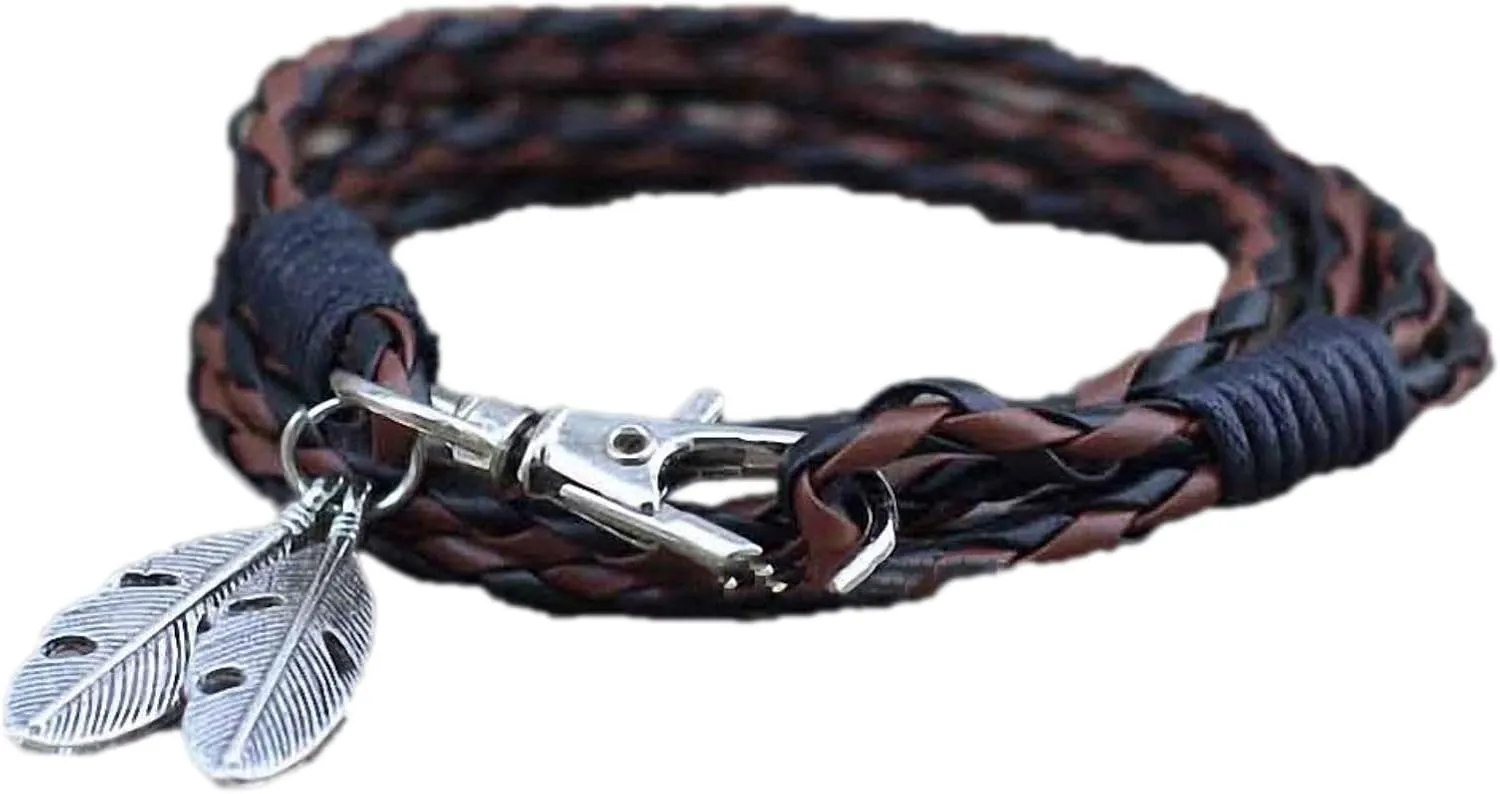 Giwotu Womens Fashion Jewelry Leather Charm Friendship Bracelets Bangles Feather Bracelet for Women Men 12 Colors