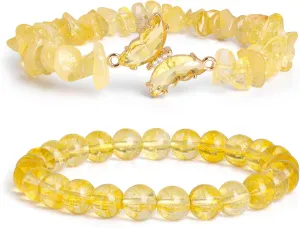 GolbalJew Amethyst Bracelet For Women Anxiety Amethyst Beaded Bracelets Butterfly Charms Healing Stone Layered Bracelet Gifts For Women
