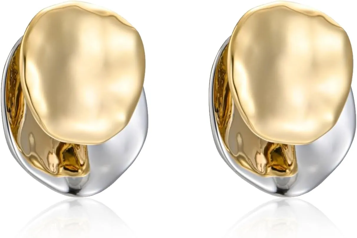 Gold and Silver Hoops Earrings,Two Tone Earrings for Women,Mix Color Chunky Studs,Hypoallergenic Earrings for Teen