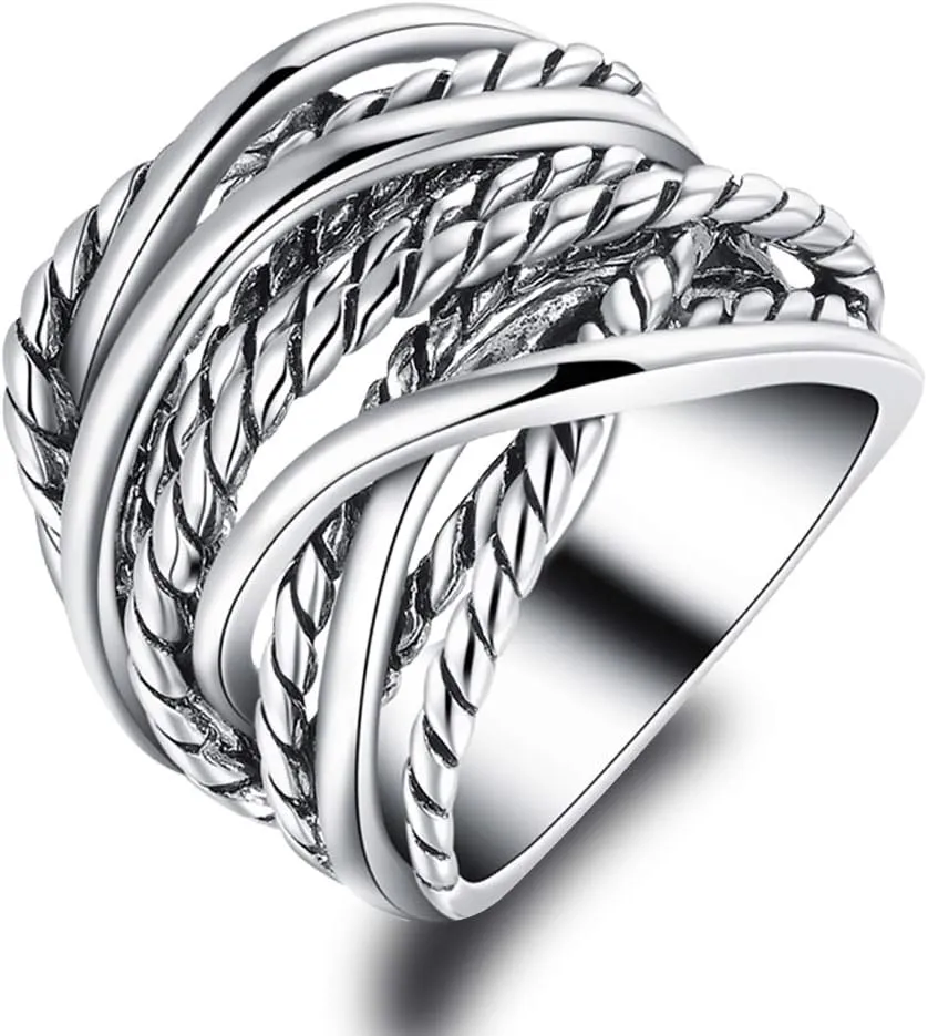 Gold and Silver Statement Rings for Women Wire Intertwined Design 14K Gold Plated Silver Band Ring Index Finger Rings Costume Jewelry
