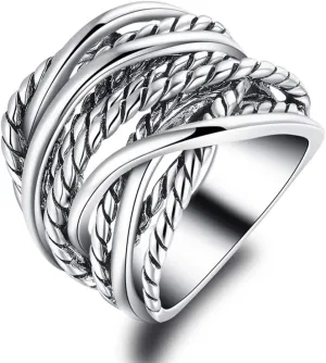 Gold and Silver Statement Rings for Women Wire Intertwined Design 14K Gold Plated Silver Band Ring Index Finger Rings Costume Jewelry