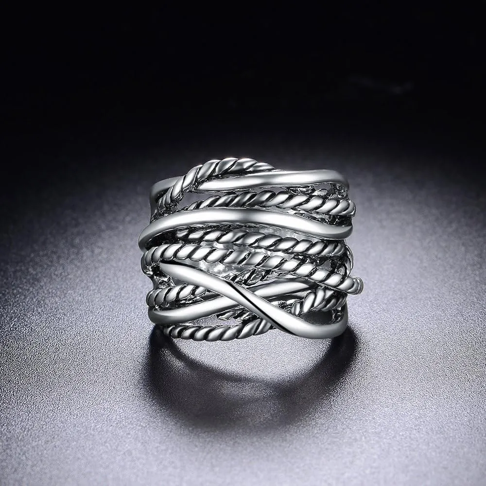 Gold and Silver Statement Rings for Women Wire Intertwined Design 14K Gold Plated Silver Band Ring Index Finger Rings Costume Jewelry