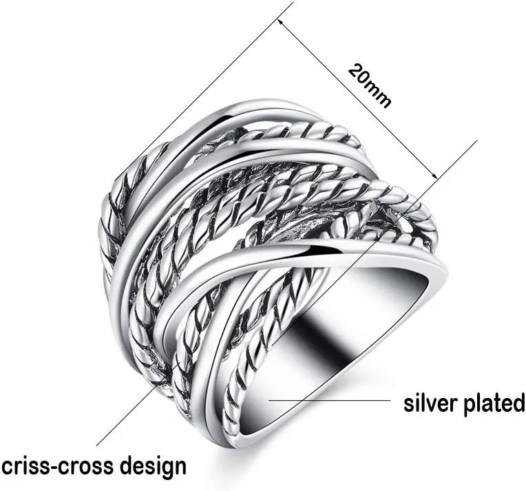 Gold and Silver Statement Rings for Women Wire Intertwined Design 14K Gold Plated Silver Band Ring Index Finger Rings Costume Jewelry