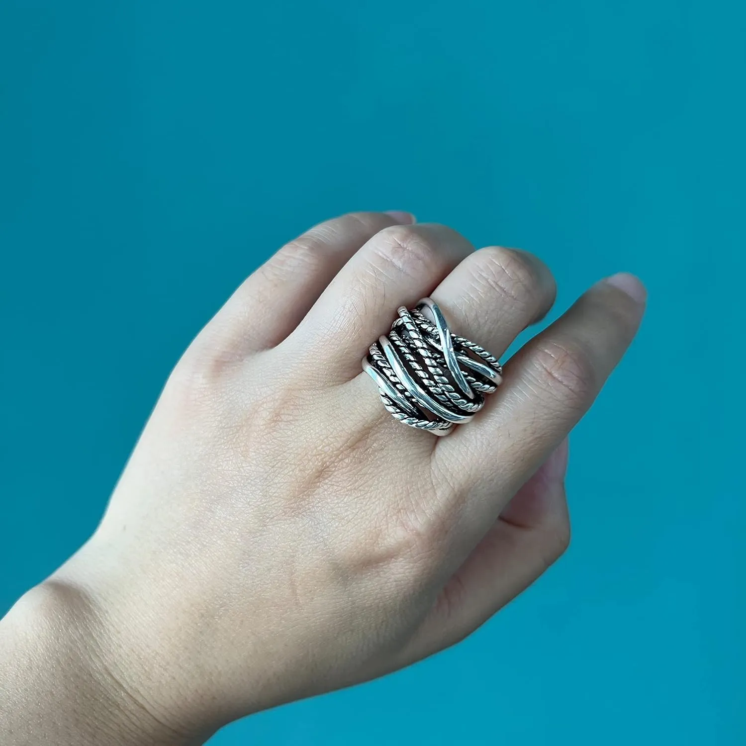 Gold and Silver Statement Rings for Women Wire Intertwined Design 14K Gold Plated Silver Band Ring Index Finger Rings Costume Jewelry