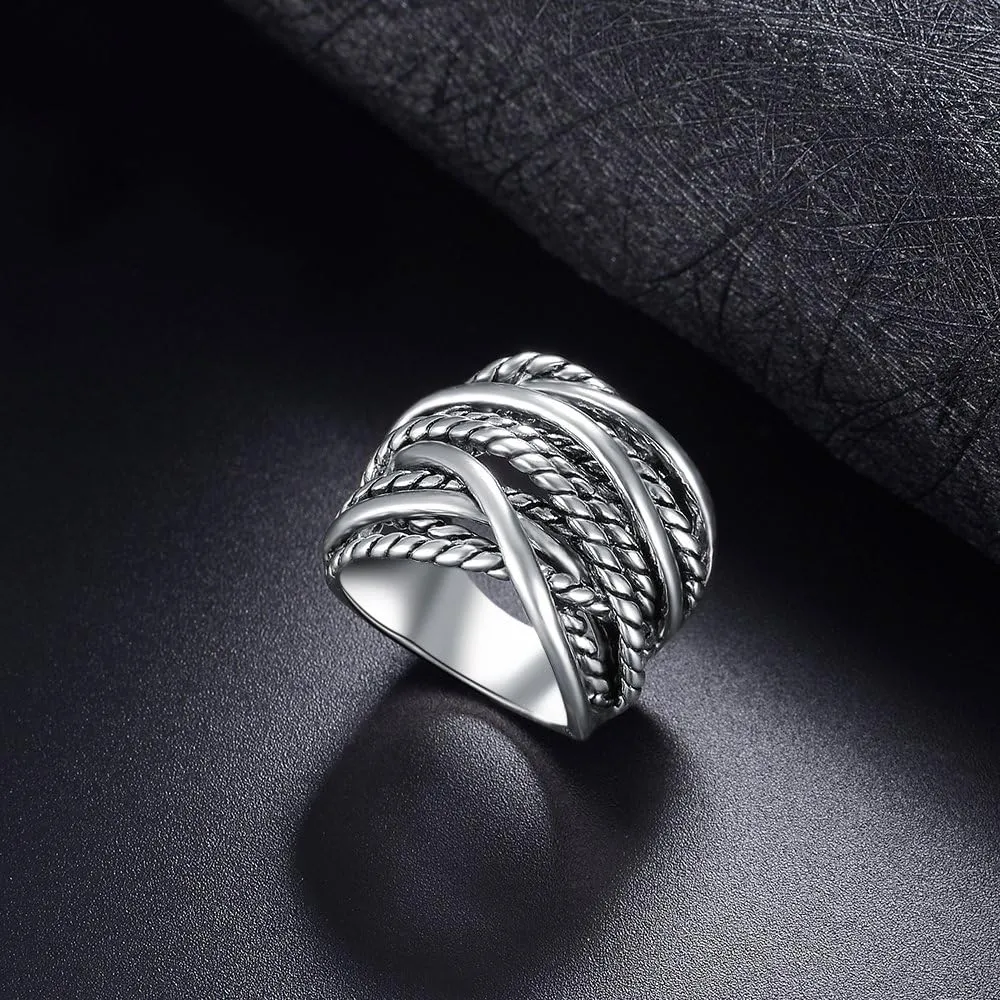 Gold and Silver Statement Rings for Women Wire Intertwined Design 14K Gold Plated Silver Band Ring Index Finger Rings Costume Jewelry