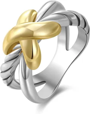 Gold and Silver Statement Rings for Women Wire Intertwined Design 18K Gold Plated Cocktail Rings Jewelry Gift