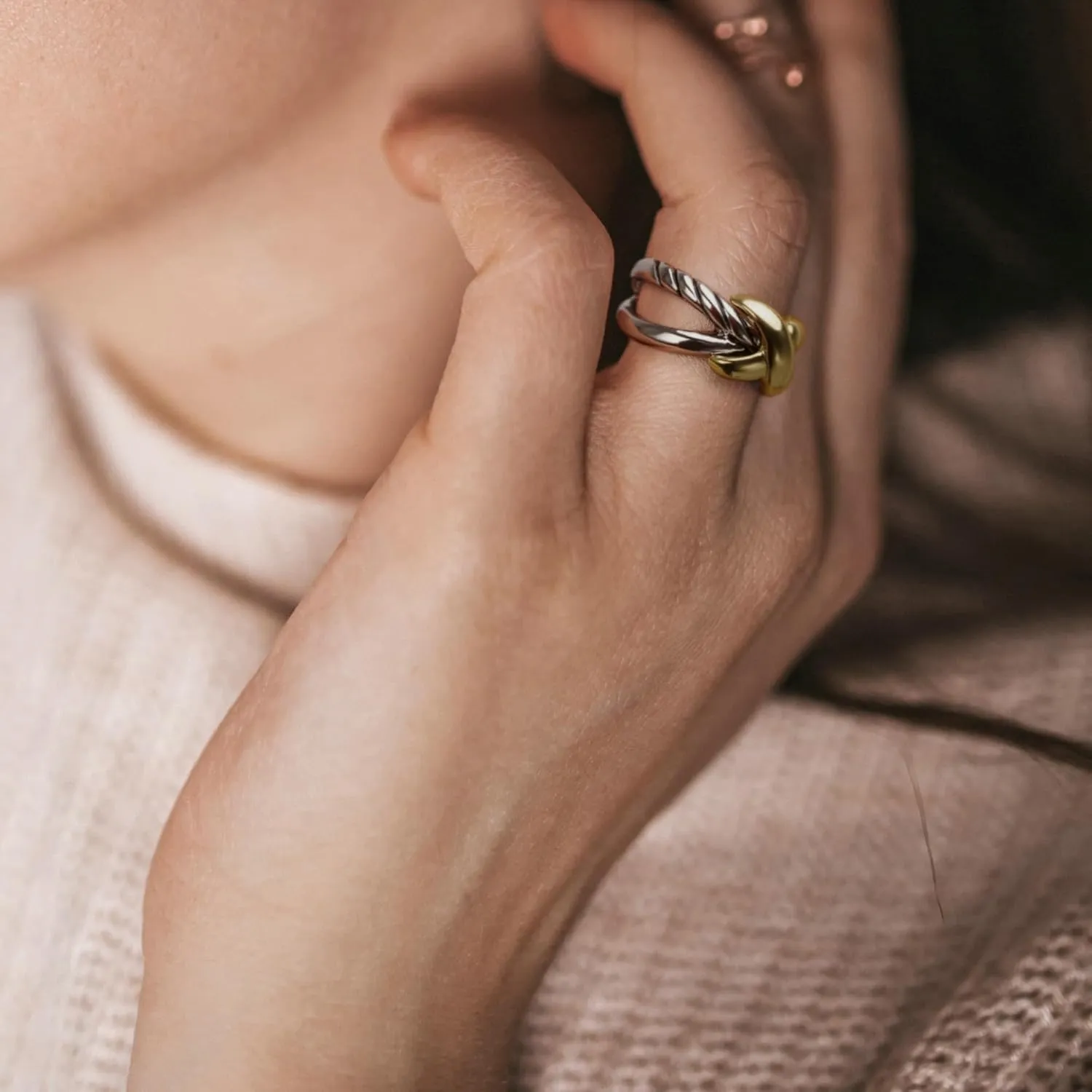 Gold and Silver Statement Rings for Women Wire Intertwined Design 18K Gold Plated Cocktail Rings Jewelry Gift