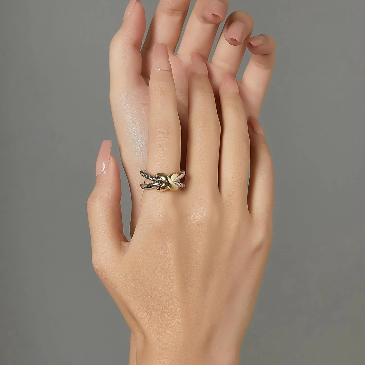 Gold and Silver Statement Rings for Women Wire Intertwined Design 18K Gold Plated Cocktail Rings Jewelry Gift