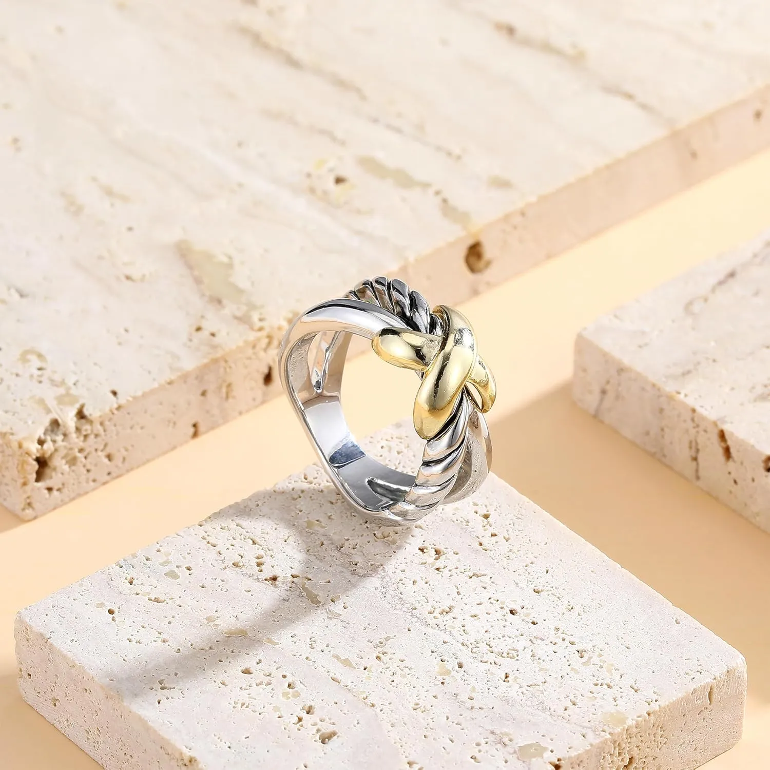 Gold and Silver Statement Rings for Women Wire Intertwined Design 18K Gold Plated Cocktail Rings Jewelry Gift