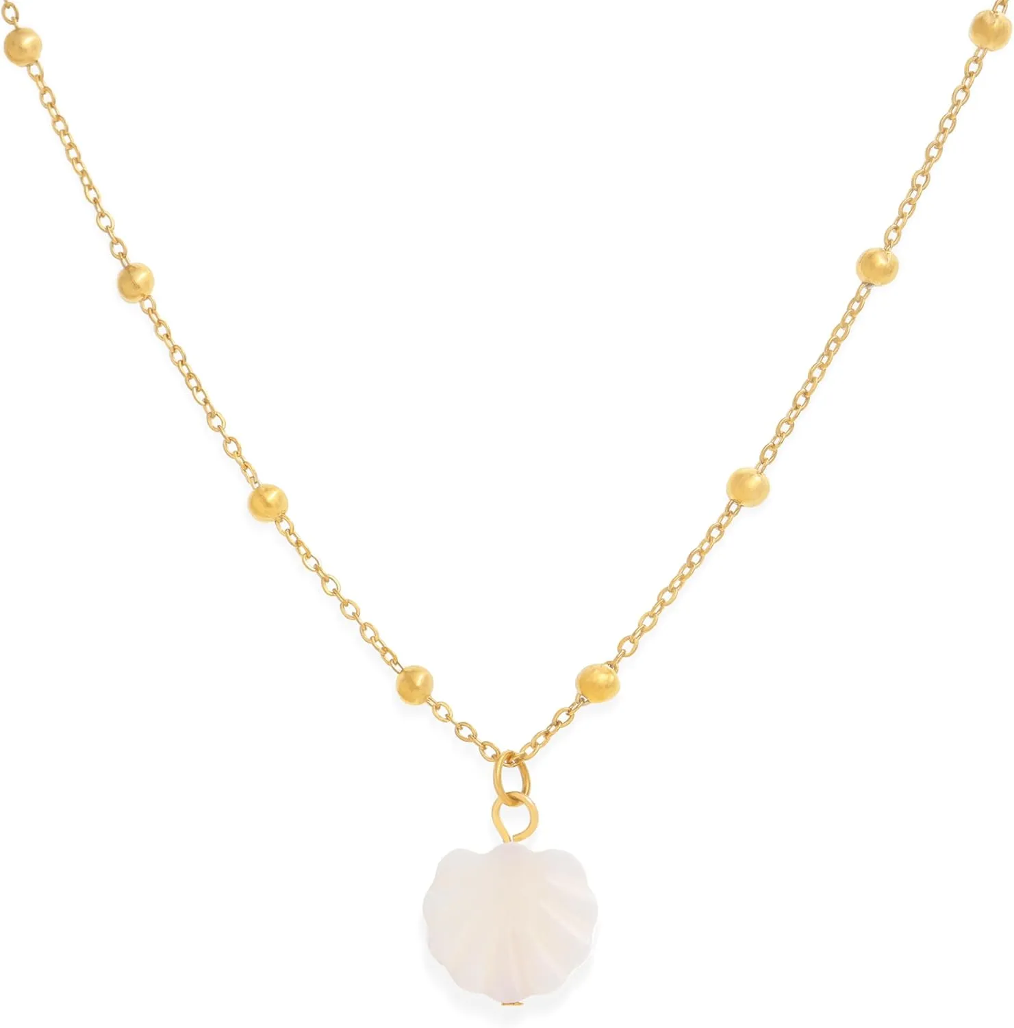 Gold Ball Beaded Shell Pendant Necklaces for Women, Dainty Handmade Adjustable Layered Golden Chain Necklace Outfit Accessories Jewelry Gift.